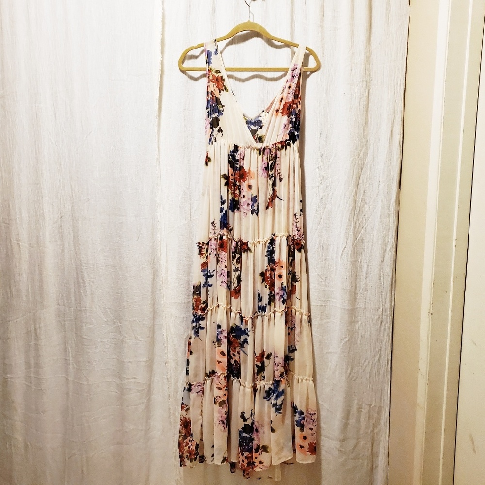 Sheer floral long dress